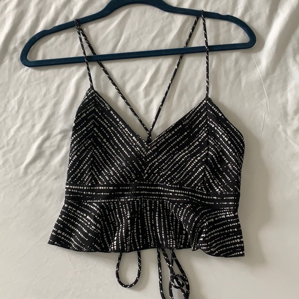 Black and white cropped peplum going out tank top